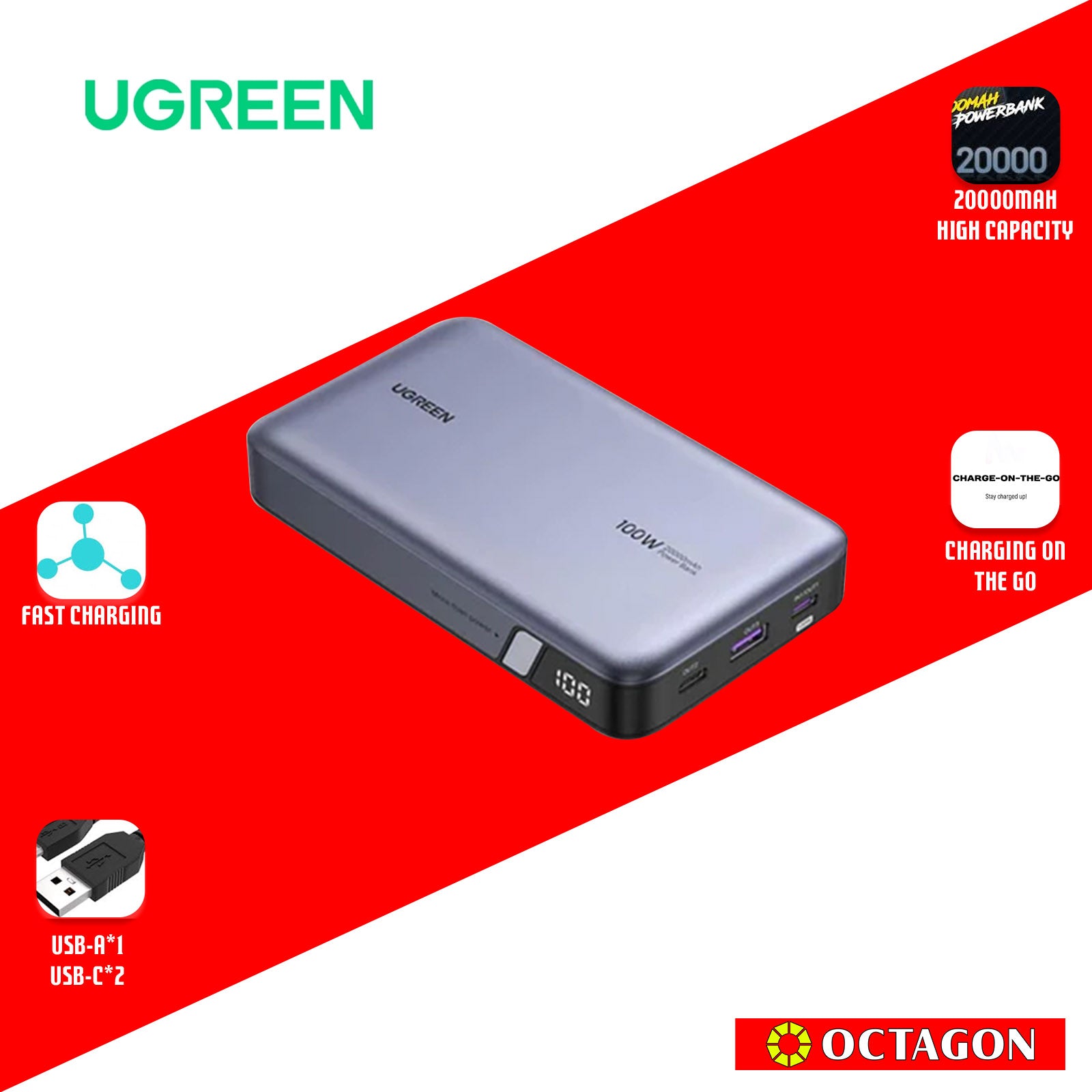 UGREEN PB720/25188 20000MAH POWERBANK 100W TWO-WAY FAST CHARGING - SPACE GRAY