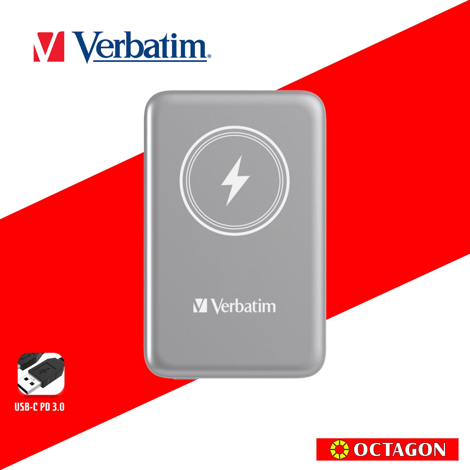 VERBATIM 32249 MAGNETIC WL 10000 MAH POWER PACK MCP - PD 20W MWC 15W GRAY