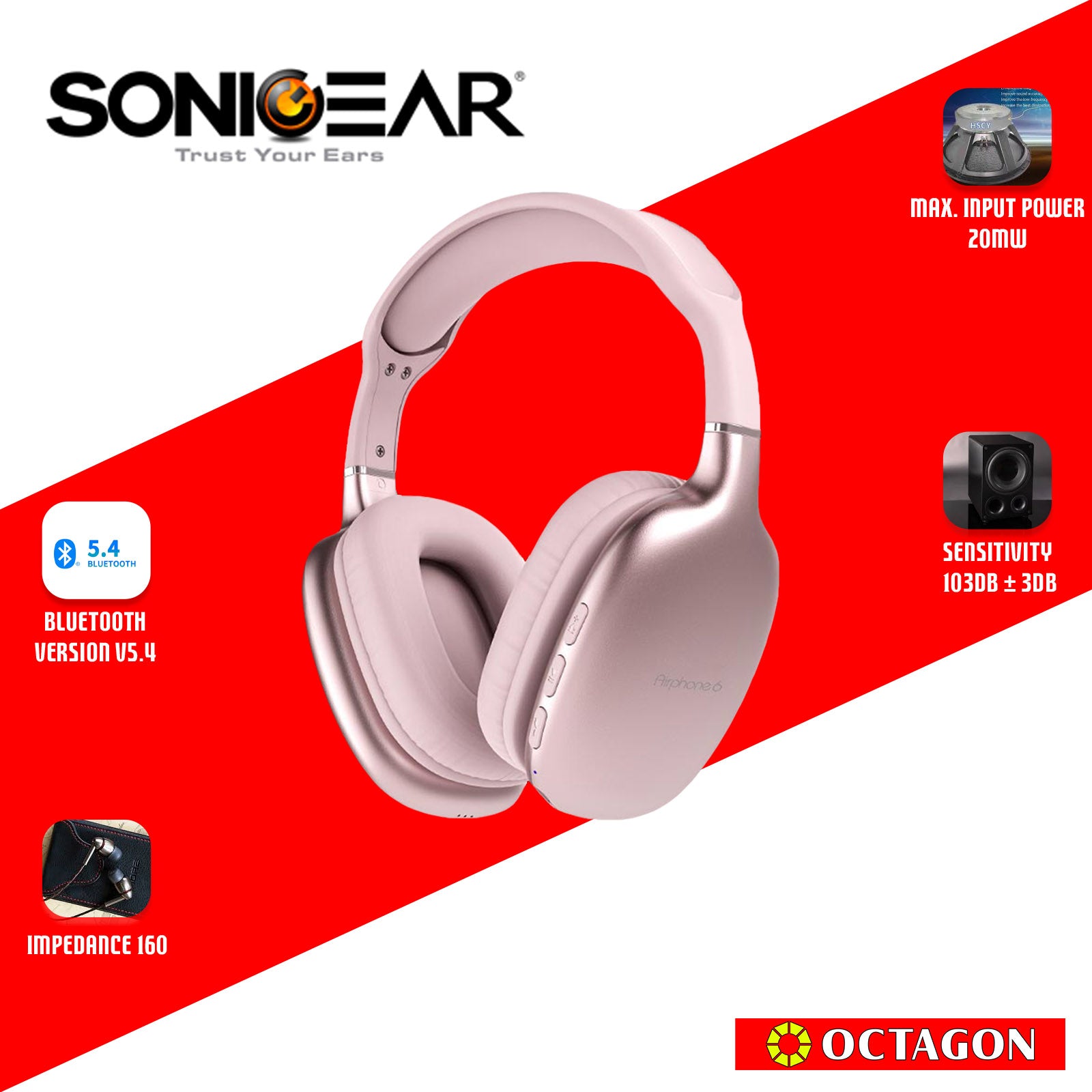 SONIC GEAR AIRPHONE 6 MAUVE PINK BT5.0 HEADSET (TYPE C PORT)