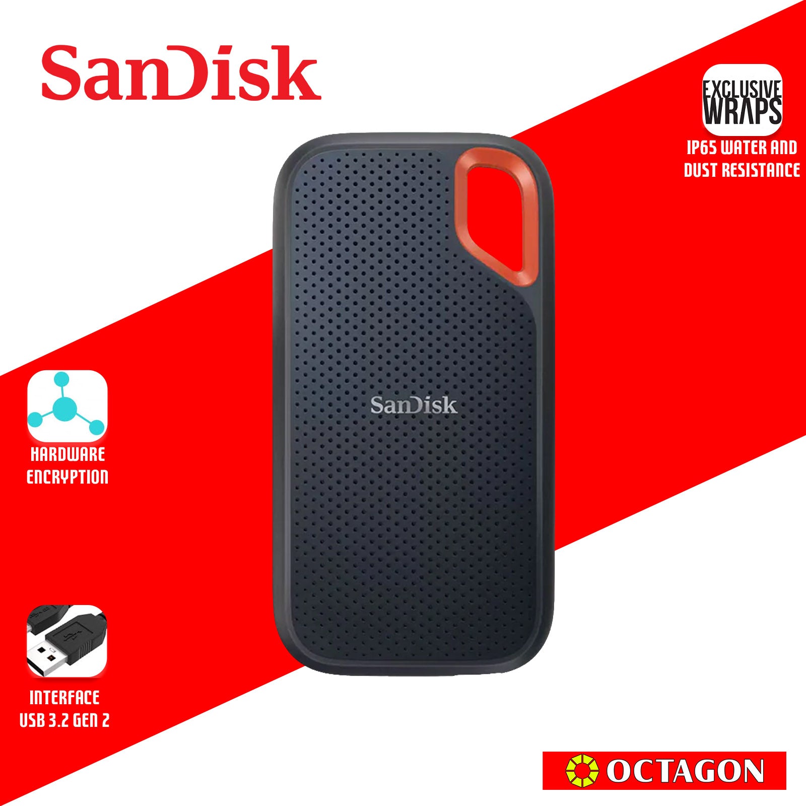 SANDISK E61 1TB BLACK PORTABLE SSD (SDSSDE61-1T00-G25)