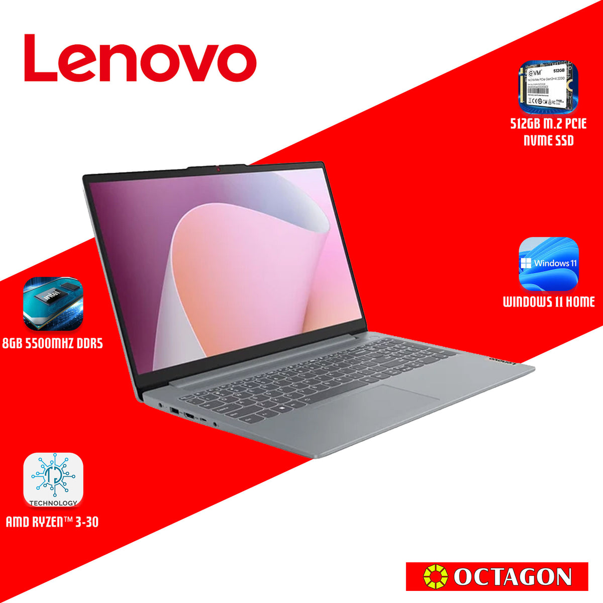 LENOVO IP S3-15 (82XQ01MJPH)/ RYZEN 3 30/ 8GB/ 512GB SSD/ 15.6 FHD/ WIN 11/ OFFICE HOME 2024