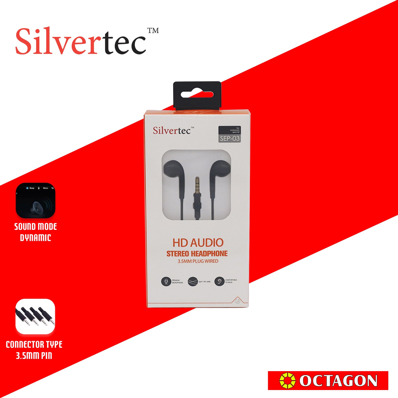 SILVERTEC SEP-03-BK/WH WITH MIC CONTROLLER EARPHONE 3.5MM AUX