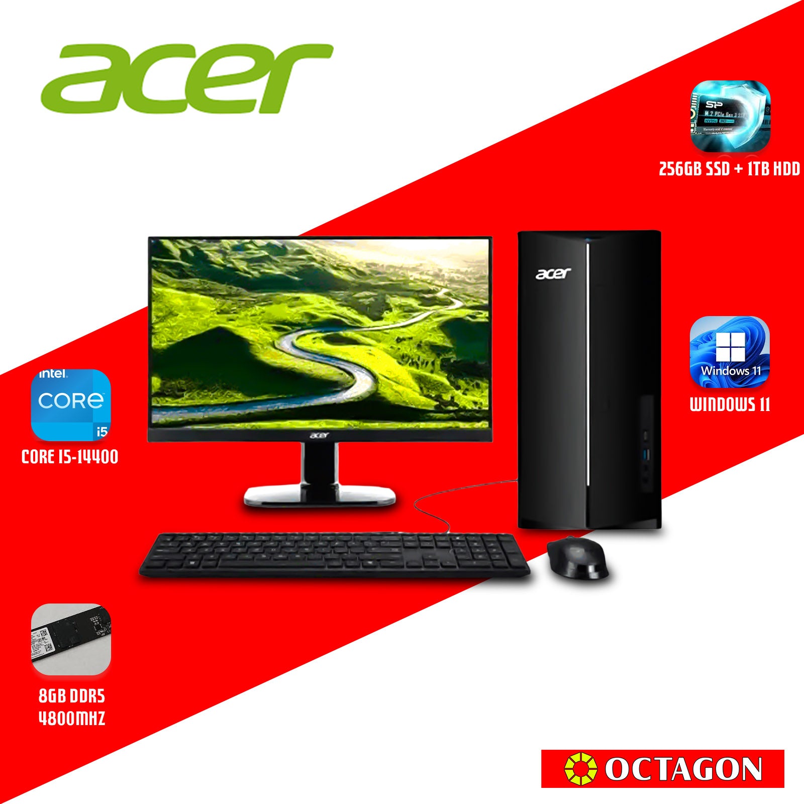 ACER ASPIRE TC1785-I5/ CORE I5-14400 (2.5GHZ)/ 8GB DDR5 4800MHZ/ 1TB+256GB SSD/ WIN 11/ 21.5 SA222Q (F02SA222QE)/ INTEL UHD 730/ OFFICE H&S 21/ WIFI/ BT/ USB KB & MOUSE/ DT. BLNSP.003
