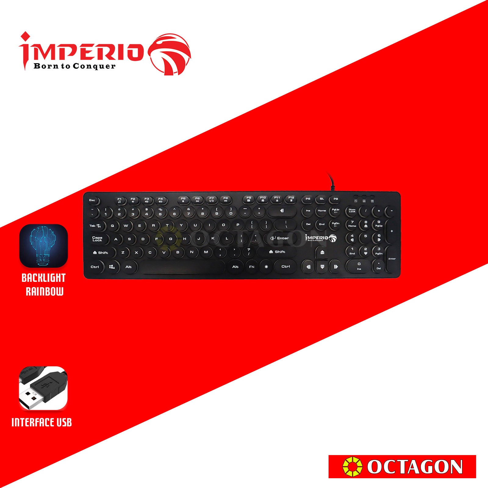 IMPERIO IKBL-K500 GAMING KEYBOARD US LAYOUT RAINBOW BACKLIGHT