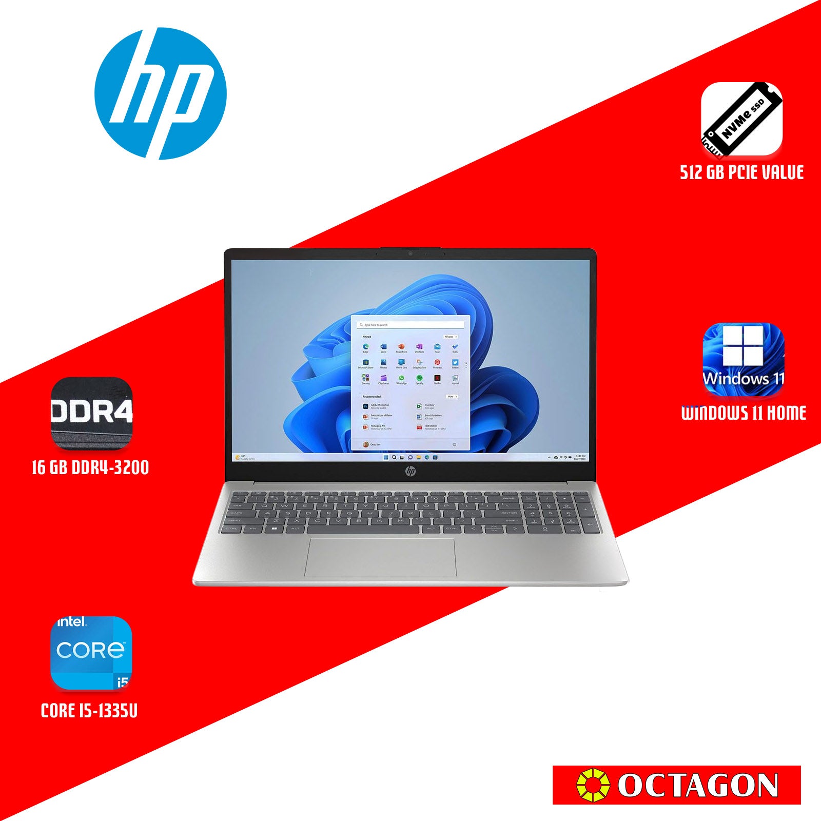 HP 15-FD0516TU/ CORE I5-1335U/ 16GB DDR4 3200/ 512GB SSD/ 15.6" FHD/ WIN 11/ INTEL IRIS XE/ OFFICE HOME 2024 + O365 BASIC/ SILVER