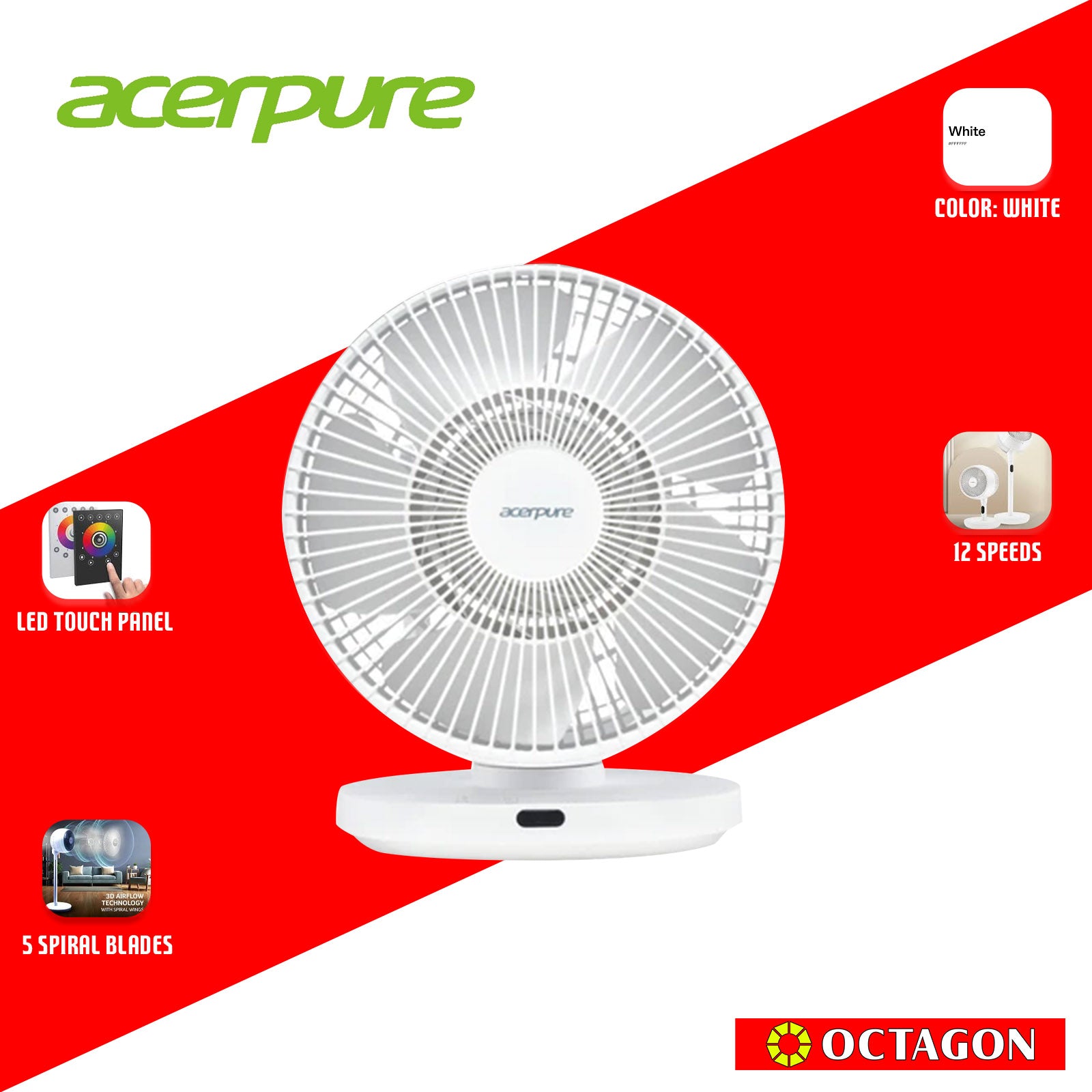 ACERPURE COZY F3 WHITE AIR CIRCULATOR (ZL.ACCTG.08V) 3D AIRFLOW TECHNOLOGY