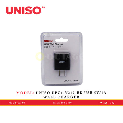 UNISO UPC1-V219-BK USB 5V/1A WALL CHARGER