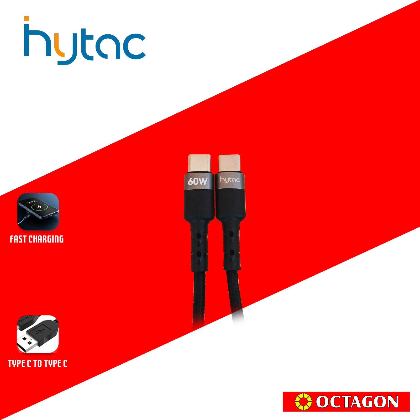 HYTAC HCC204CC TYPE C TO TYPE C FAST CHARGING CABLE 60W 50CM BLACK