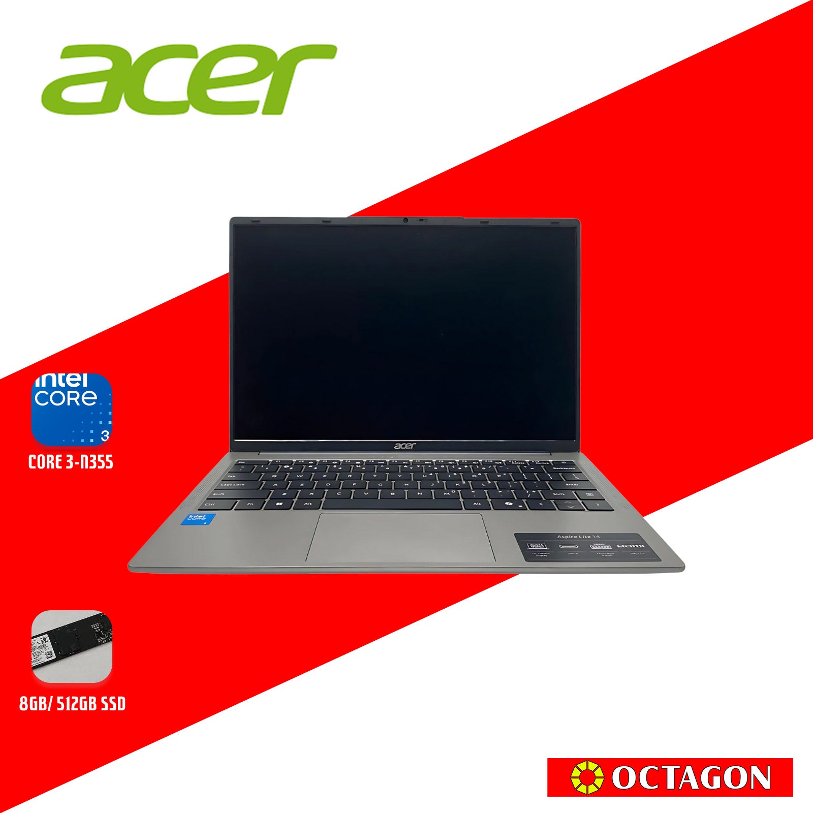 ACER ASPIRE LITE AL14-32P-34RE TITANIUM/ CORE 3-N355/ 8GB/ 512GB SSD/ 14" WUXGA IPS/ OFFICE H&S 2024 + M365/ WIN 11/ TITANIUM