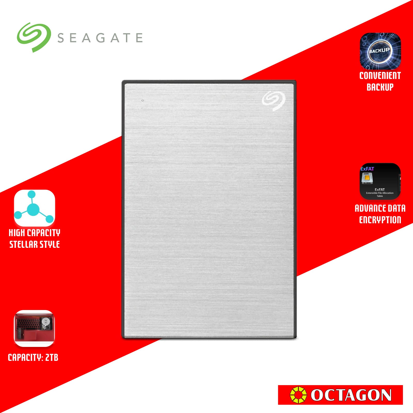 SEAGATE 2TB ONETOUCH HDD W/ PASSWORD