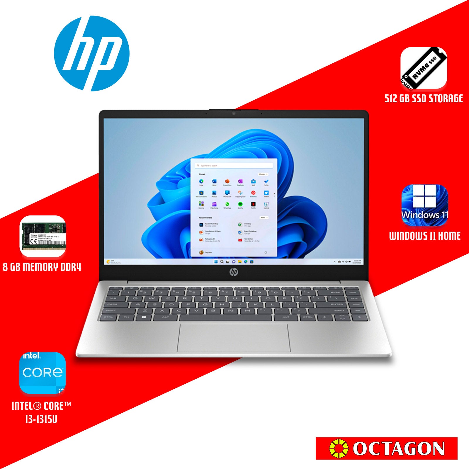 HP 14-EP0263TU/ CORE I3-1315U/ 8GB DDR4 3200/ 512GB SSD/ 14 HD/ WIN 11/ OFFICE H&S 2021/ SLV