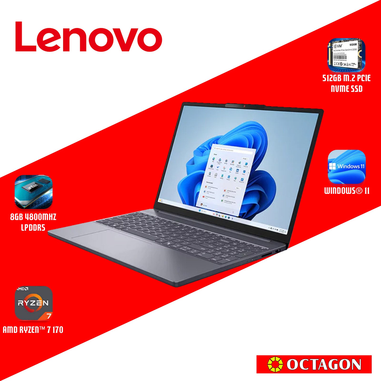 LENOVO IPS3-15 (83K700RSPH)/ RYZEN 7 170/ 16GB/ 512GB SSD/ 15.3 WUXGA/ WIN 11