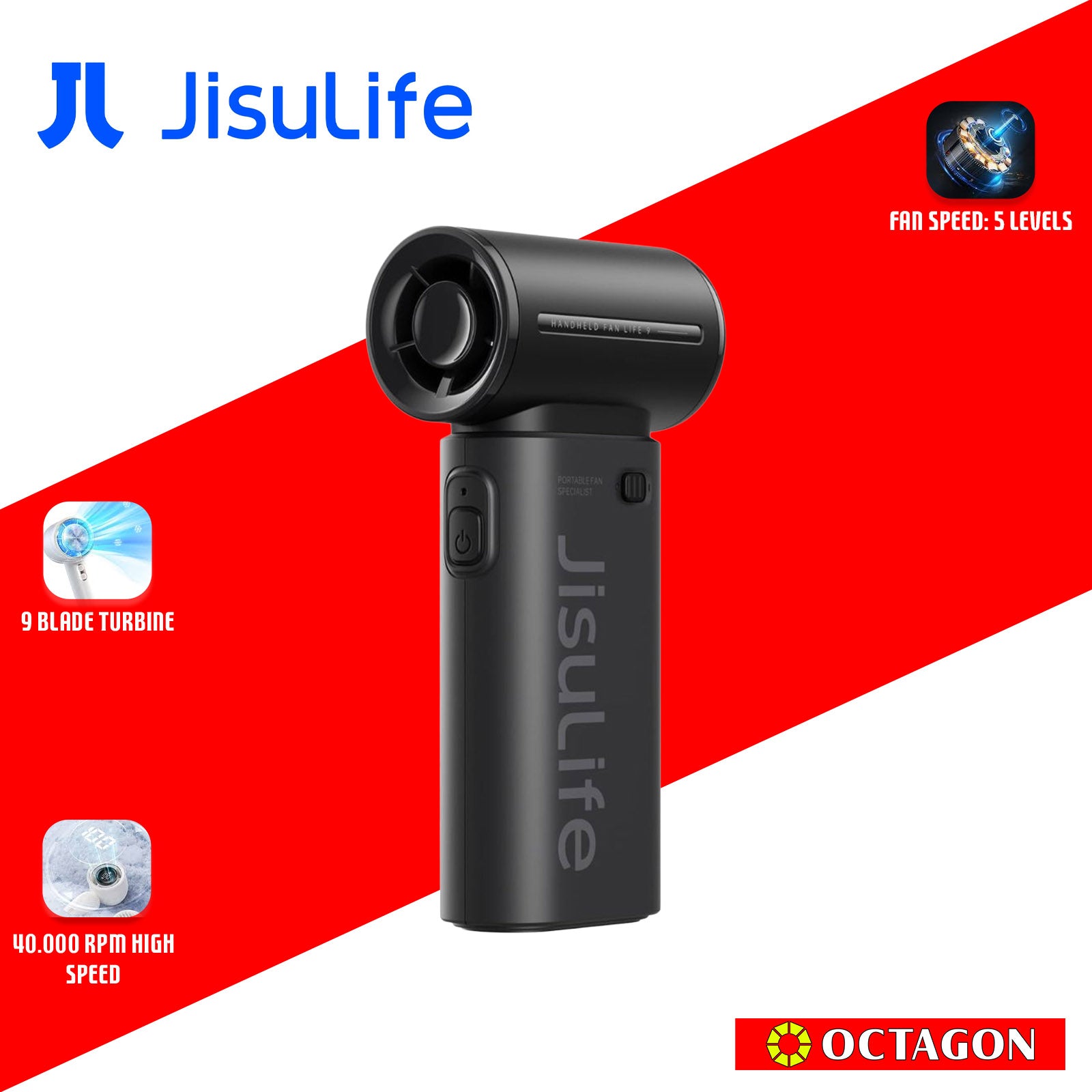 JISULIFE LIFE9 3600MAH GREY/BLACK HANDHELD FAN