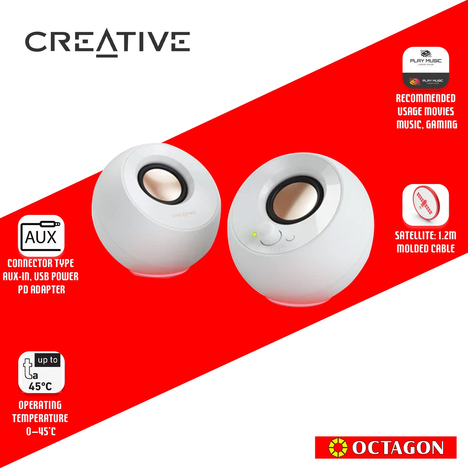 CREATIVE PEBBLE WHITE 2.0 SPEAKER USB