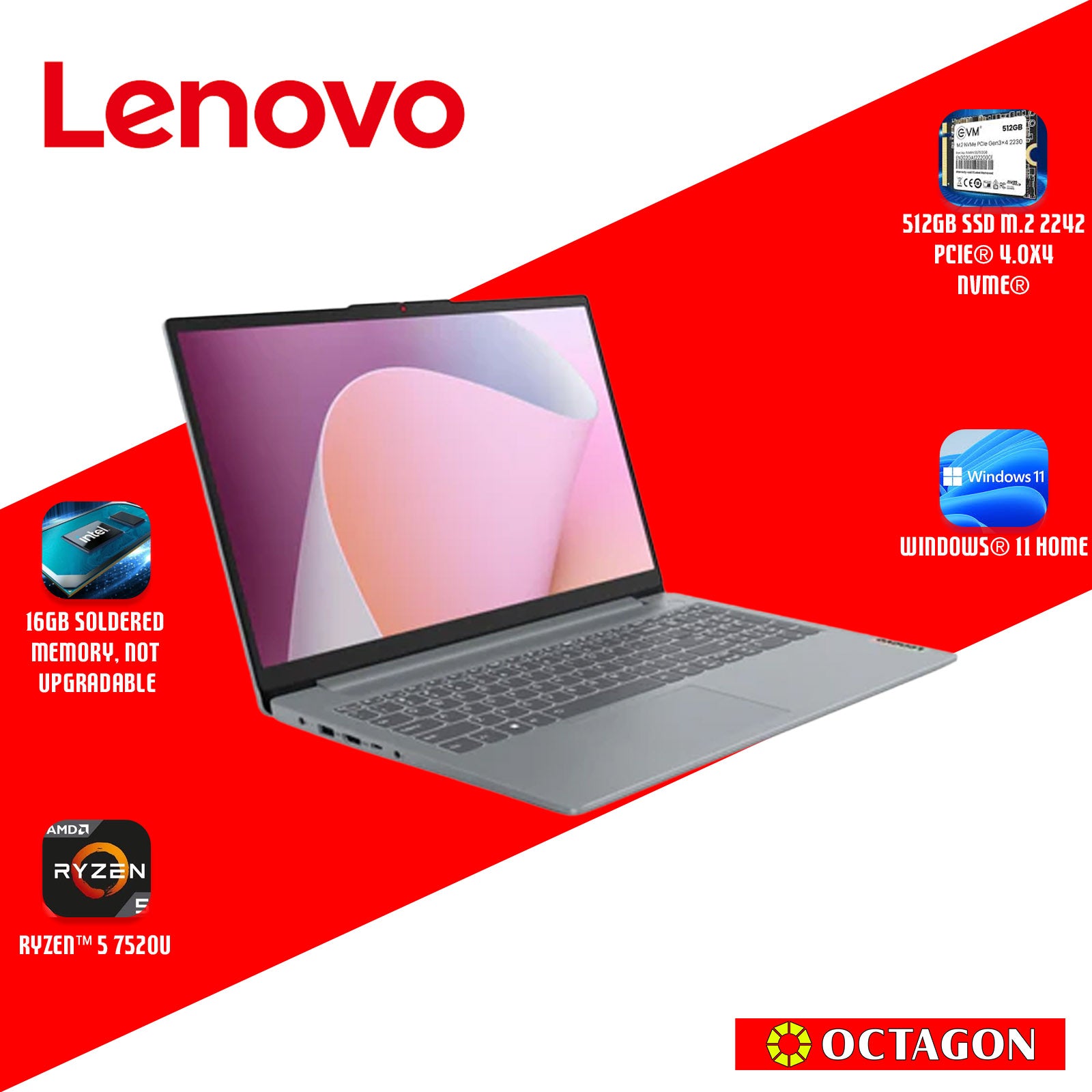 LENOVO IP S3-15 (82XQ00T0PH)/ RYZEN 5 7520U/ 16GB/ 512GB SSD/ 15.6 FHD/ WIN 11/ OFFICE HOME