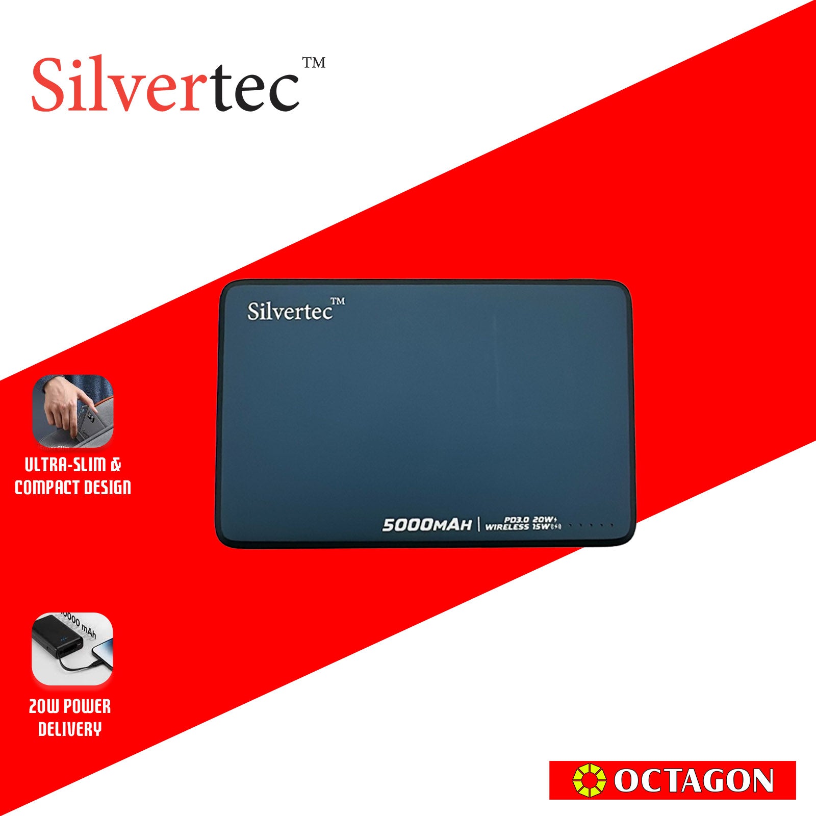 SILVERTEC SRT-MP50-PP ULTRA-SLIM MAGNETIC WIRELESS PD20W POWERBANK 5000MAH