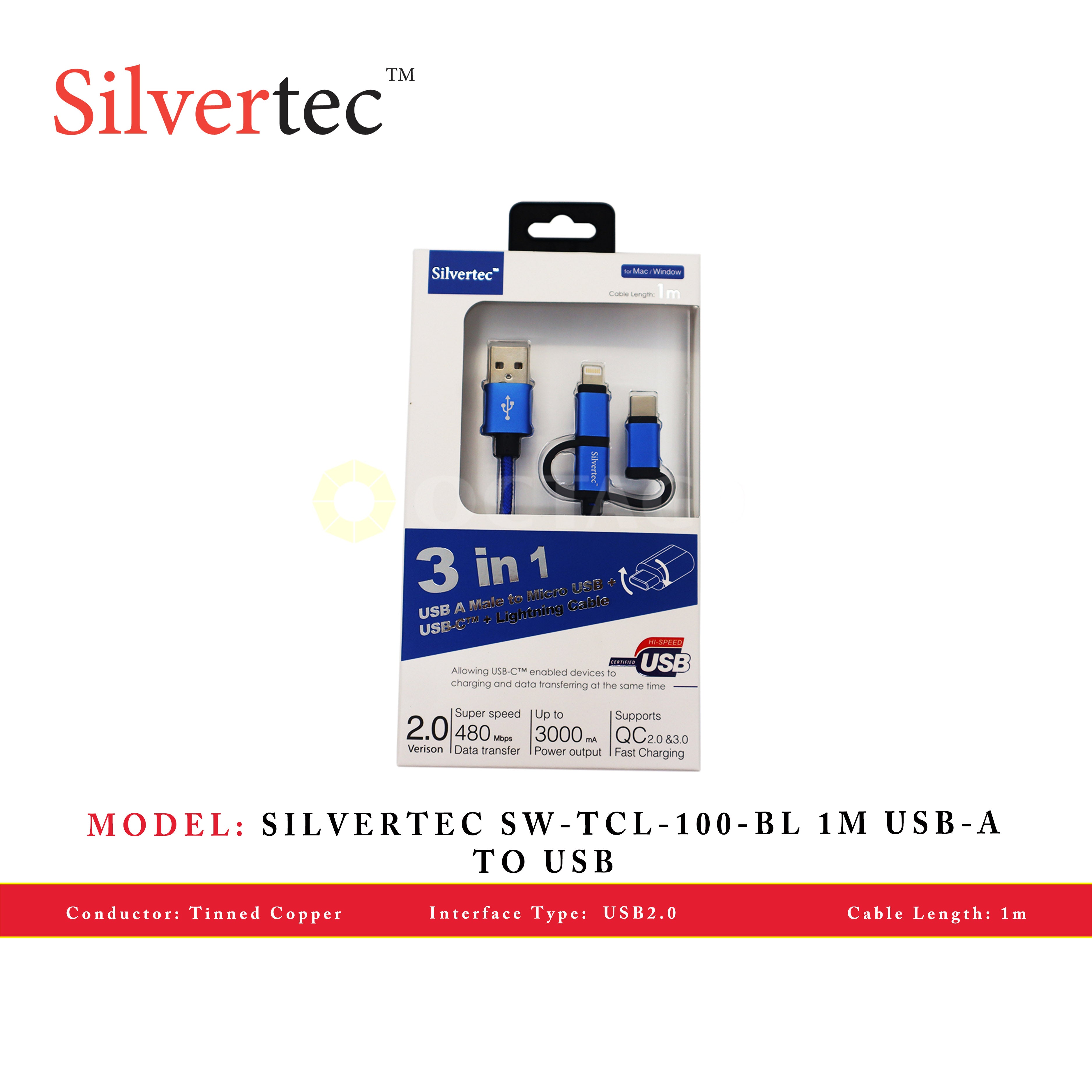 SILVERTEC SW-TCL-100-BL 1M USB-A TO USB
