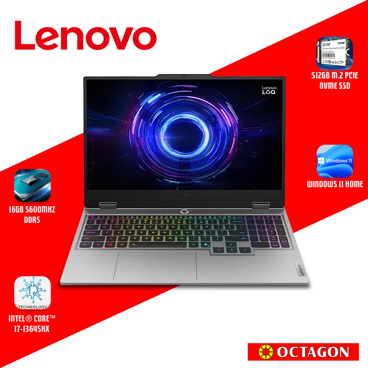 LENOVO LOQ-15 (83JE01AHPH)/ CORE I7 13645HX/ 16GB/ 512GB SSD/ 15.6 FHD (144HZ)/ WIN 11/ RTX 5050 8GB