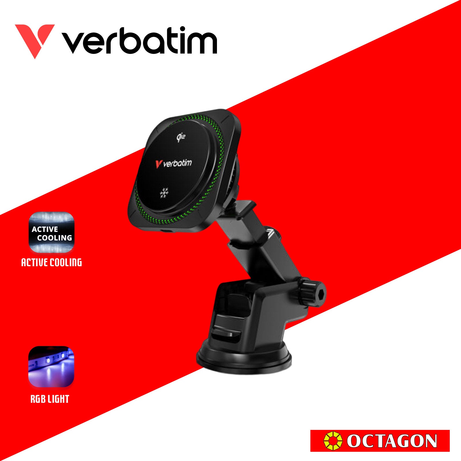 VERBATIM 31860 CHARGE N DRIVE QI2 MAGNETIC WIRELESS CAR CHARGER RGB CND-01