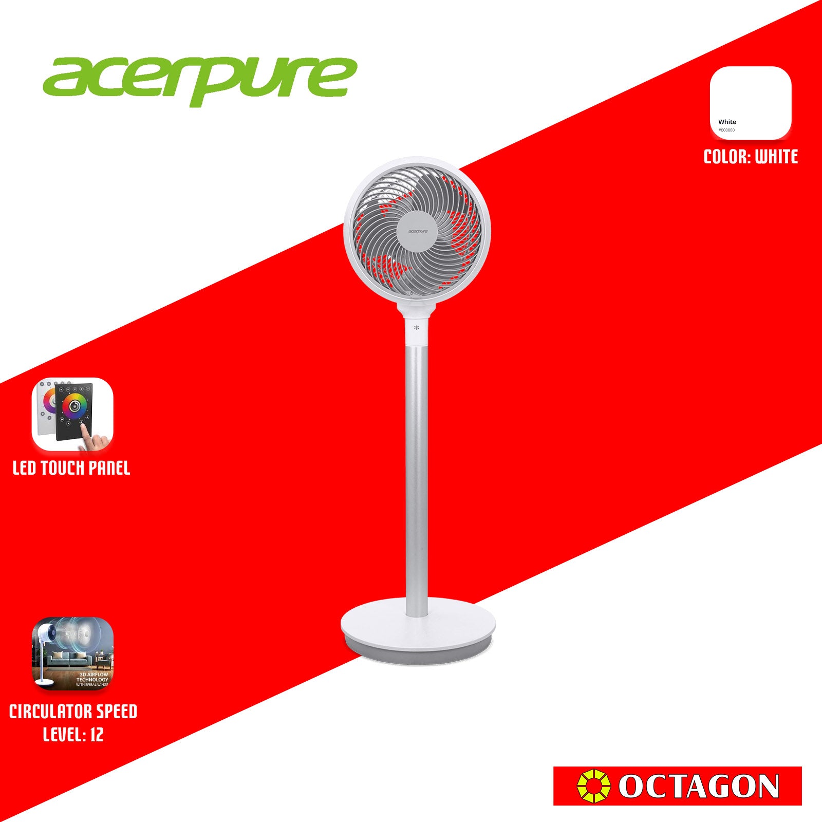 ACERPURE COZY F1 AIR CIRCULATOR (ZL.ACCTG.022) AF551-20W 333.4X333.4X1000MM 3D AIRFLOW TECHNOLOGY