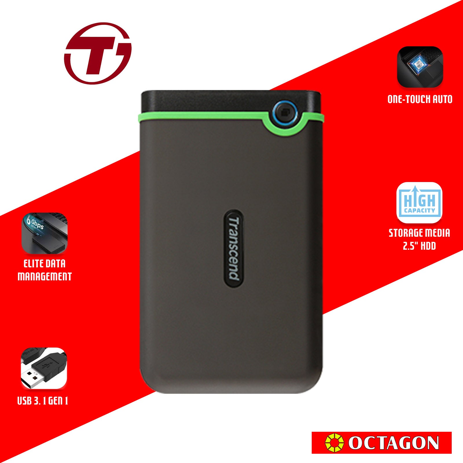 TRANSCEND 1TB SLIM STOREJET 2.5 M3S, PORTABLE HDD