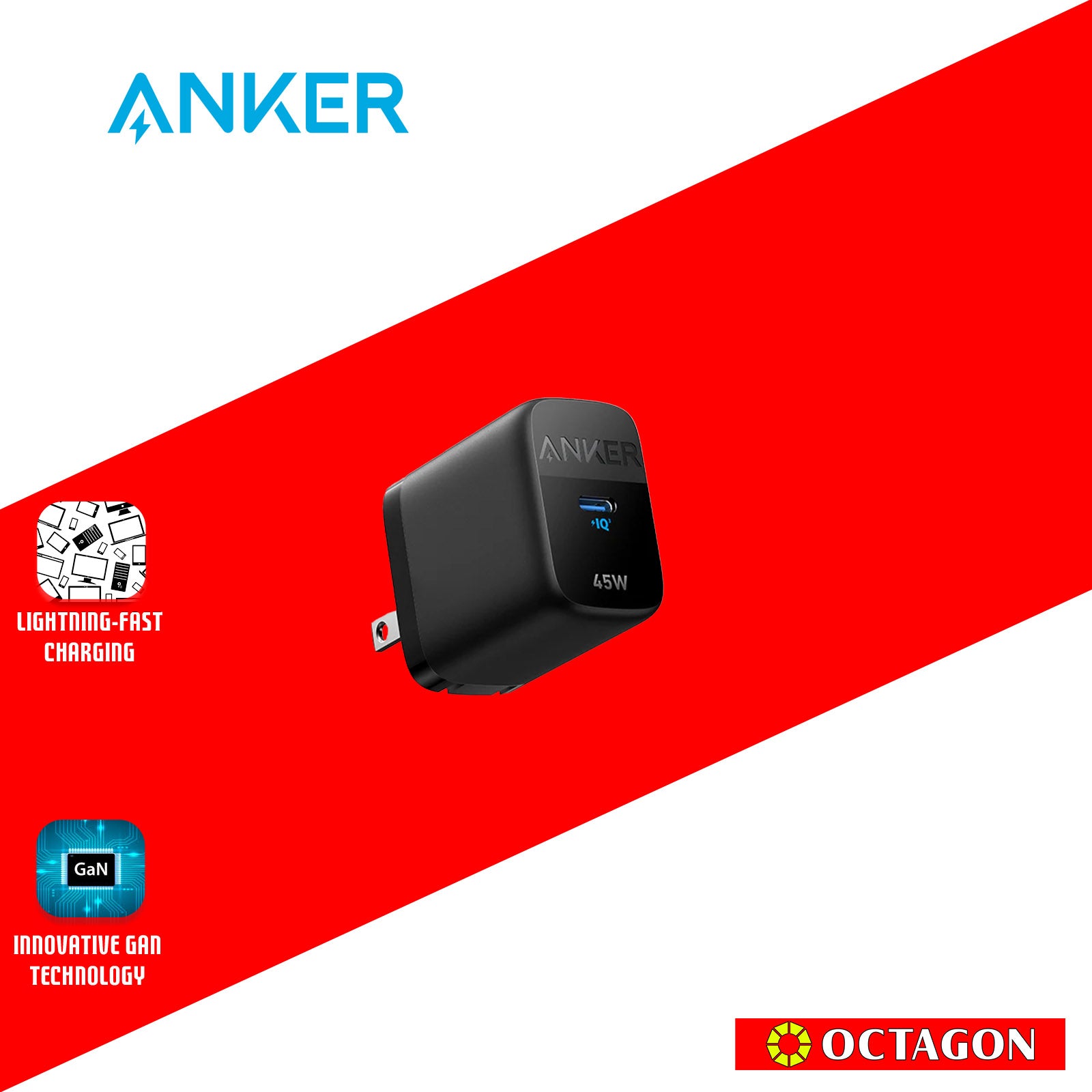ANKER 313 45W USB C WALL CHARGER BLACK