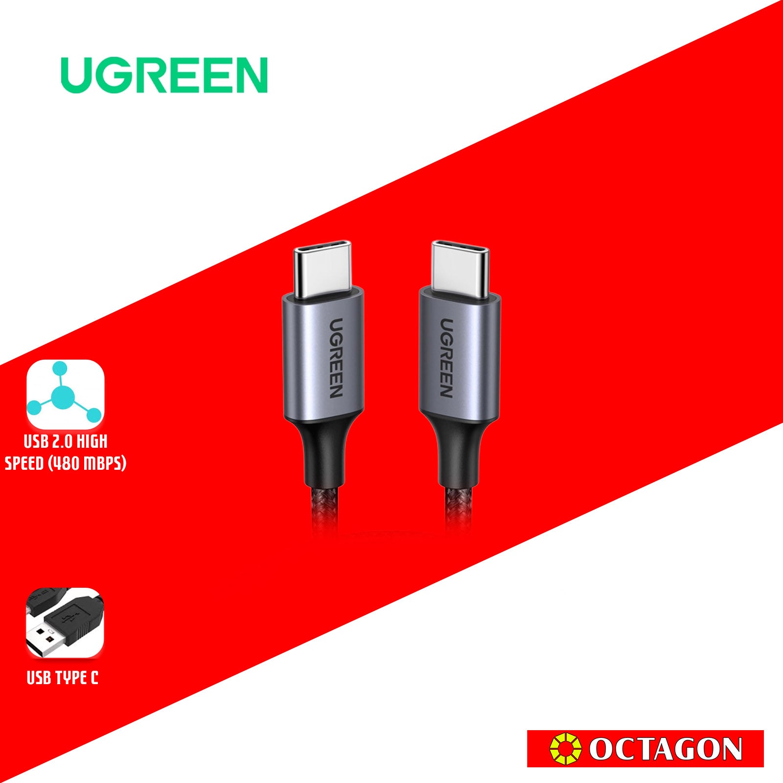 UGREEN US261/ 50150 TYPE C TO TYPE C 1M PD 60W ALUMINUM CASE WITH BRAID