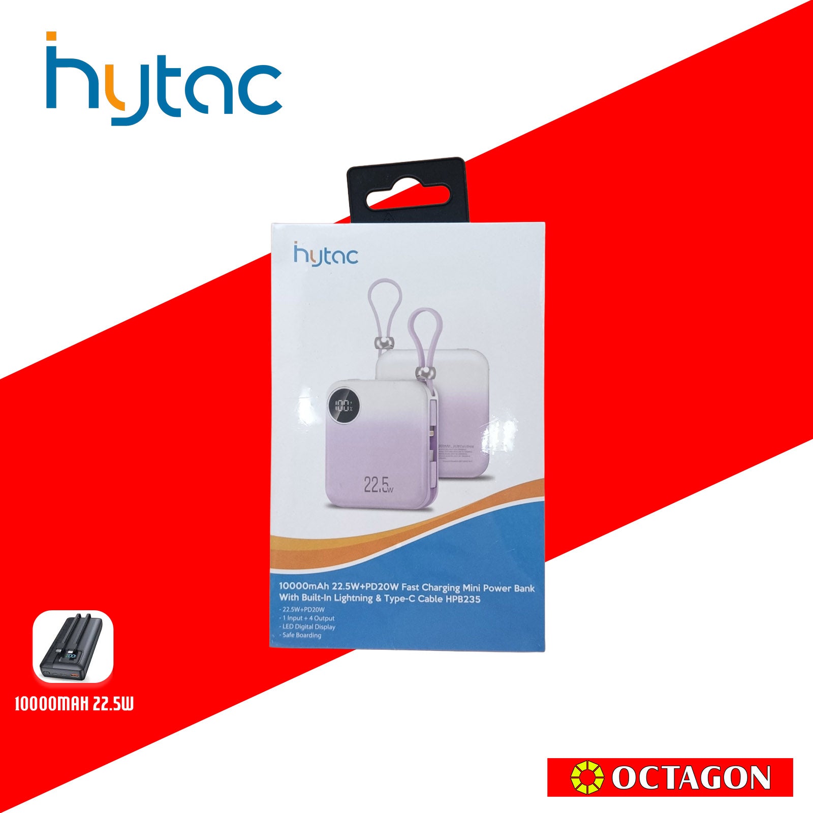 HYTAC HPB235 BLUE PD 22.5W MINI POWER BANK 10000MAH W/ LIGHTNING & TYPE C CABLE