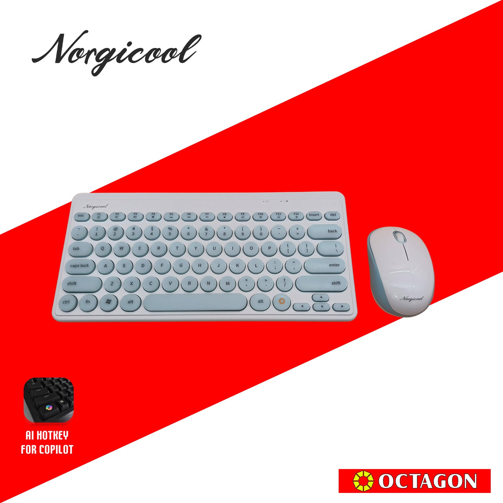 NORGICOOL NKM263W-BLI 2.4G WIRELESS MINI COMBO WHITE/BLUE