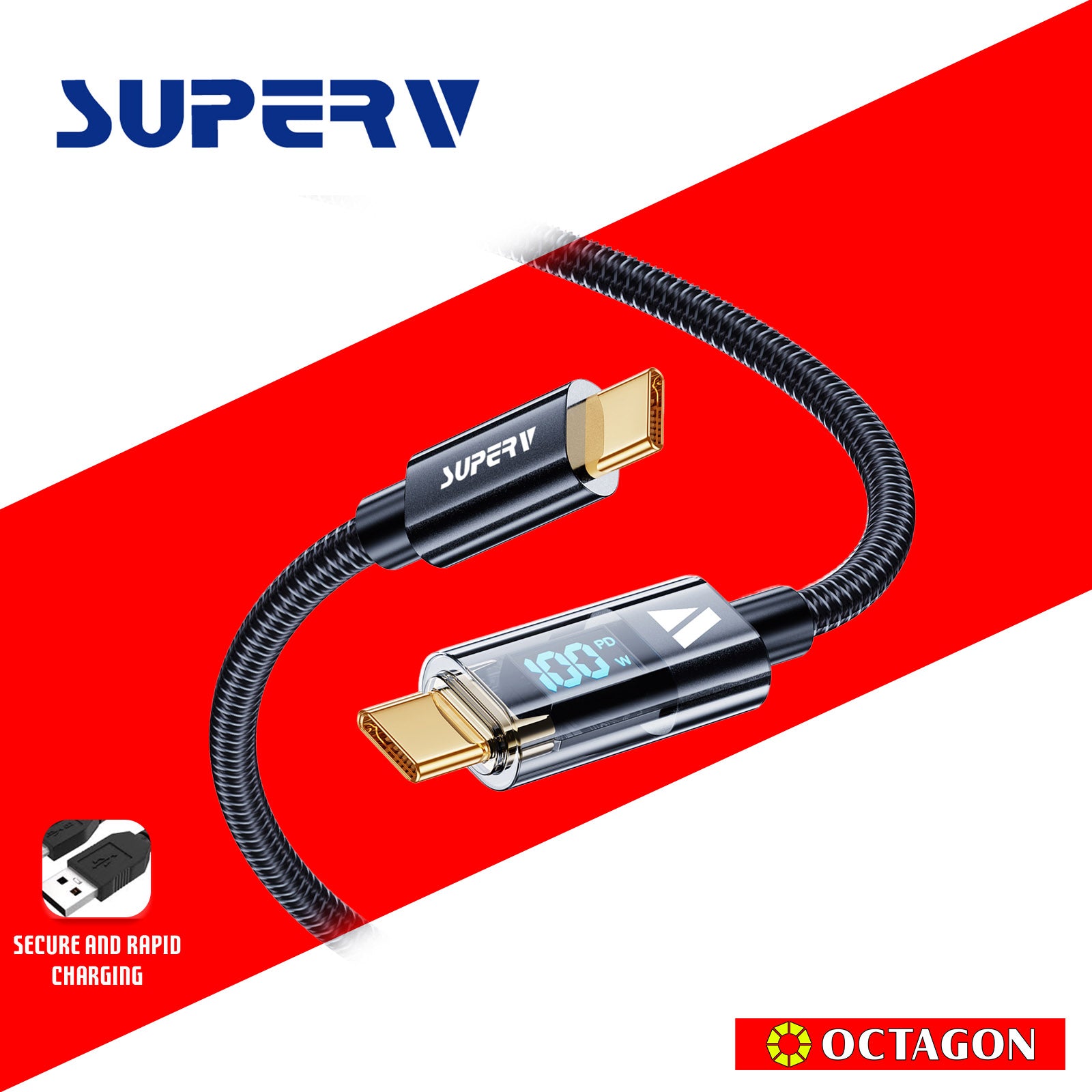 Superv  RT4-100 led charging cable 100W ,  100cm,