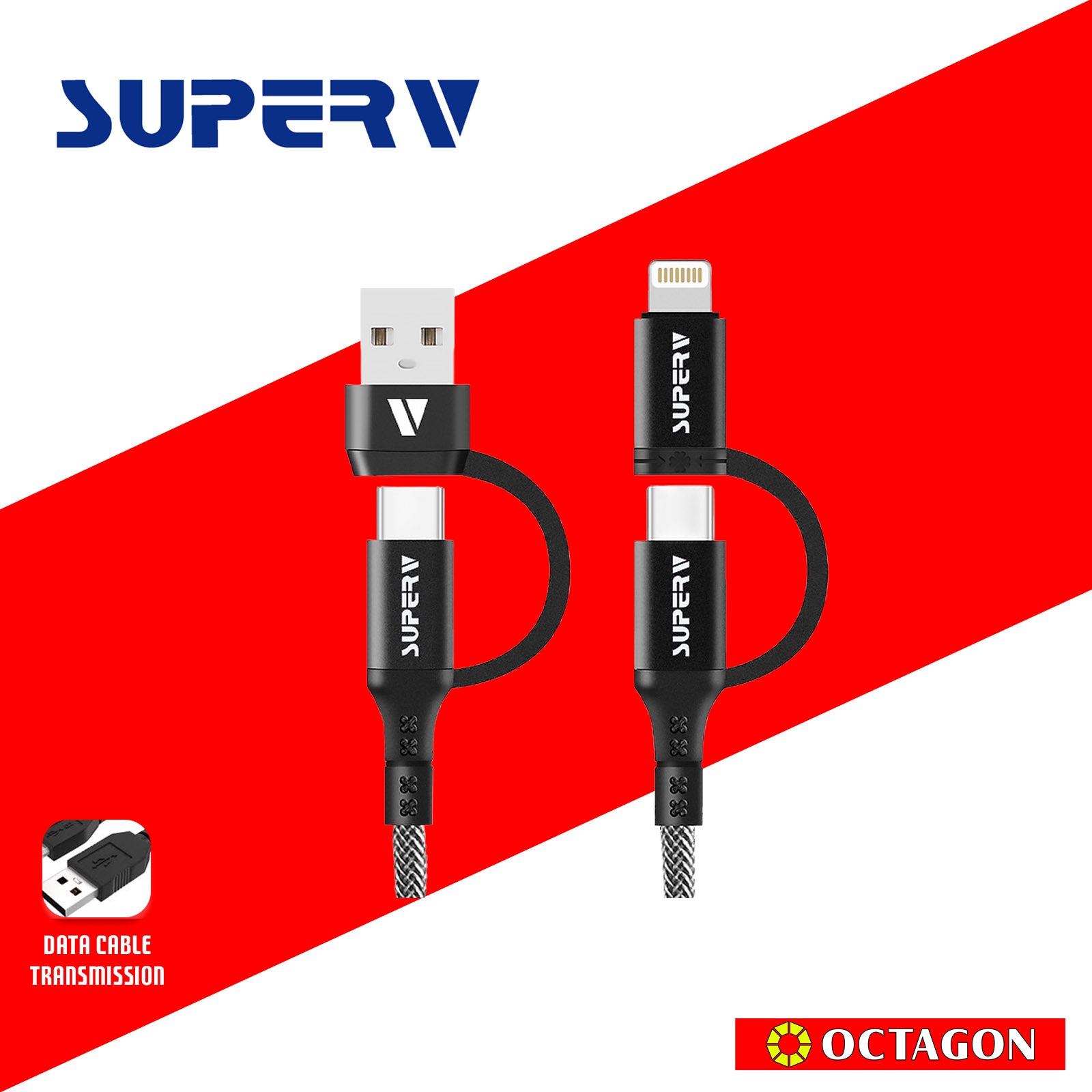 SUPERV CC41-100 Charging Cable 60W 4in1 PD60W USB-A/Type-C Multiport