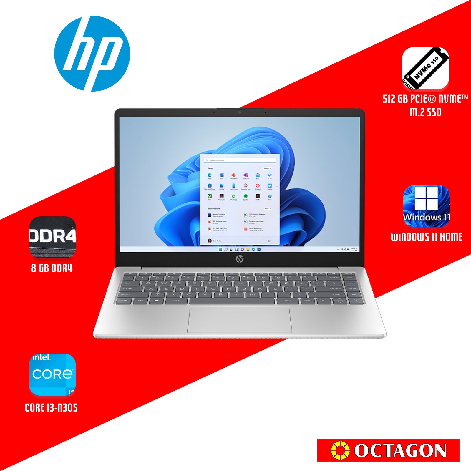 HP 14-EP0331TU/ CORE I3-N305 (COPILOT)/ 8GB DDR4/ 512GB SSD/ 14" FHD/ WIN 11/ OFFICE H&S 2024 + M365/ SLV