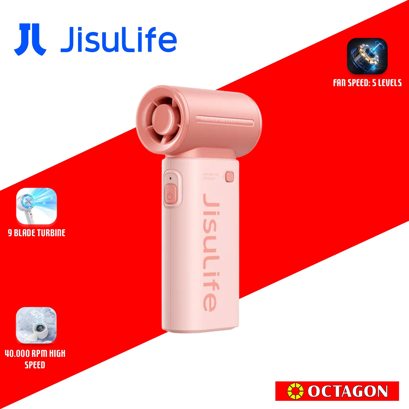 JISULIFE LIFE9 5000MAH GREY/BLACK HANDHELD FAN