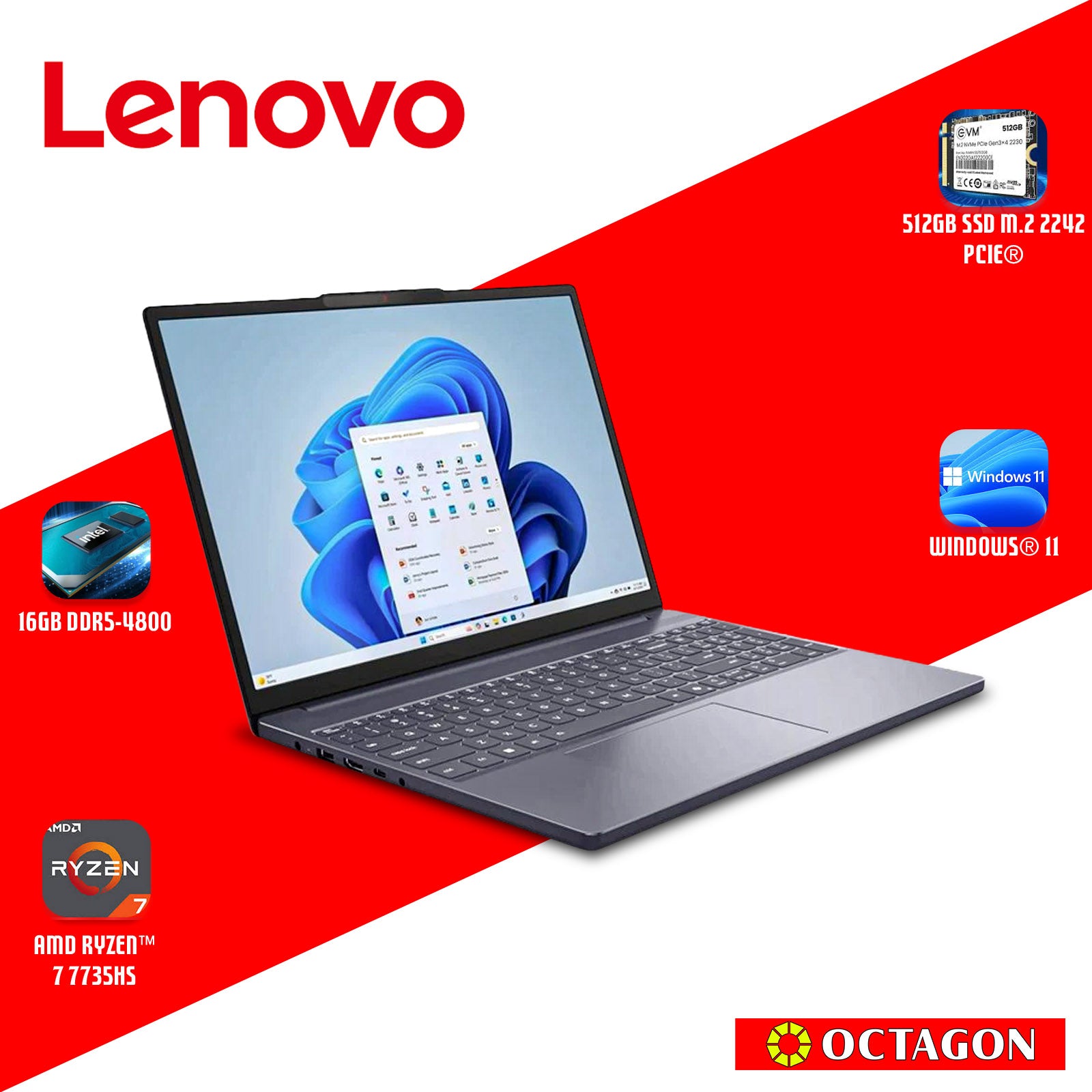 LENOVO IP S3-15 (83K700HXPH)/ RYZEN 7 7735HS/ 16GB/ 512GB SSD/ 15.3 WUXGA/ WIN 11/ OFFICE HOME 2024 + OFFICE 365