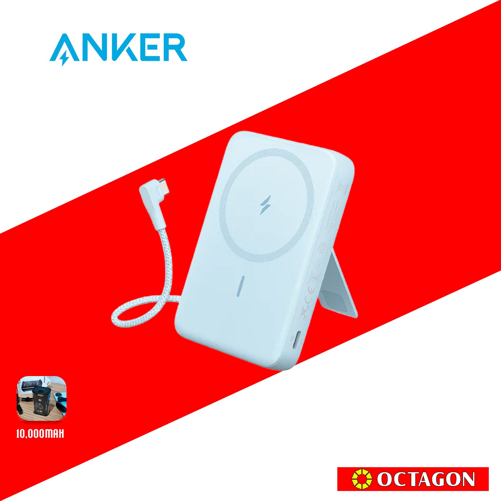 ANKER ZOLO A1685H31 BLUE 10K POWERBANK 30W BUILT-IN USB-C CABLE