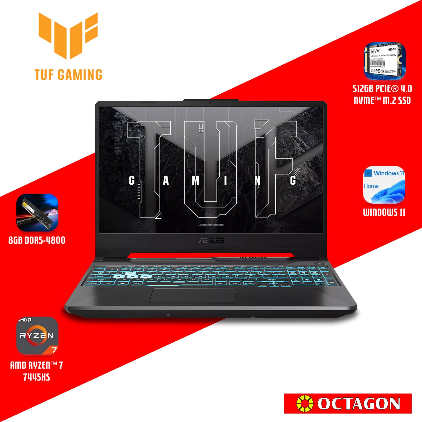 ASUS TUF FA506NCQ-HN012W/ RYZEN 7-170/ 8GB/ 512GB SSD/ 15.6 FHD 144HZ/ WIN 11/ RTX3050 4GB/ BLK