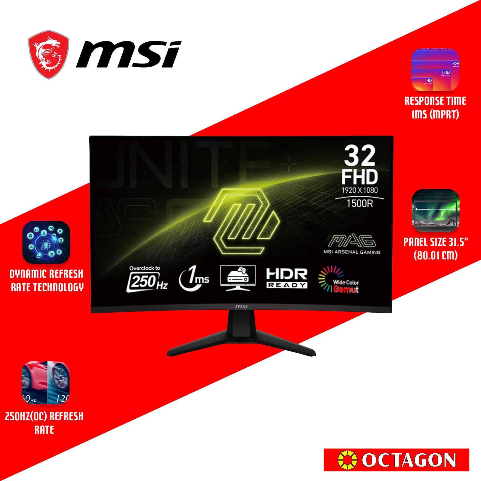 MSI MAG32C6X 31.5 1MS 250HZ FHD CURVE GAMING MONITOR