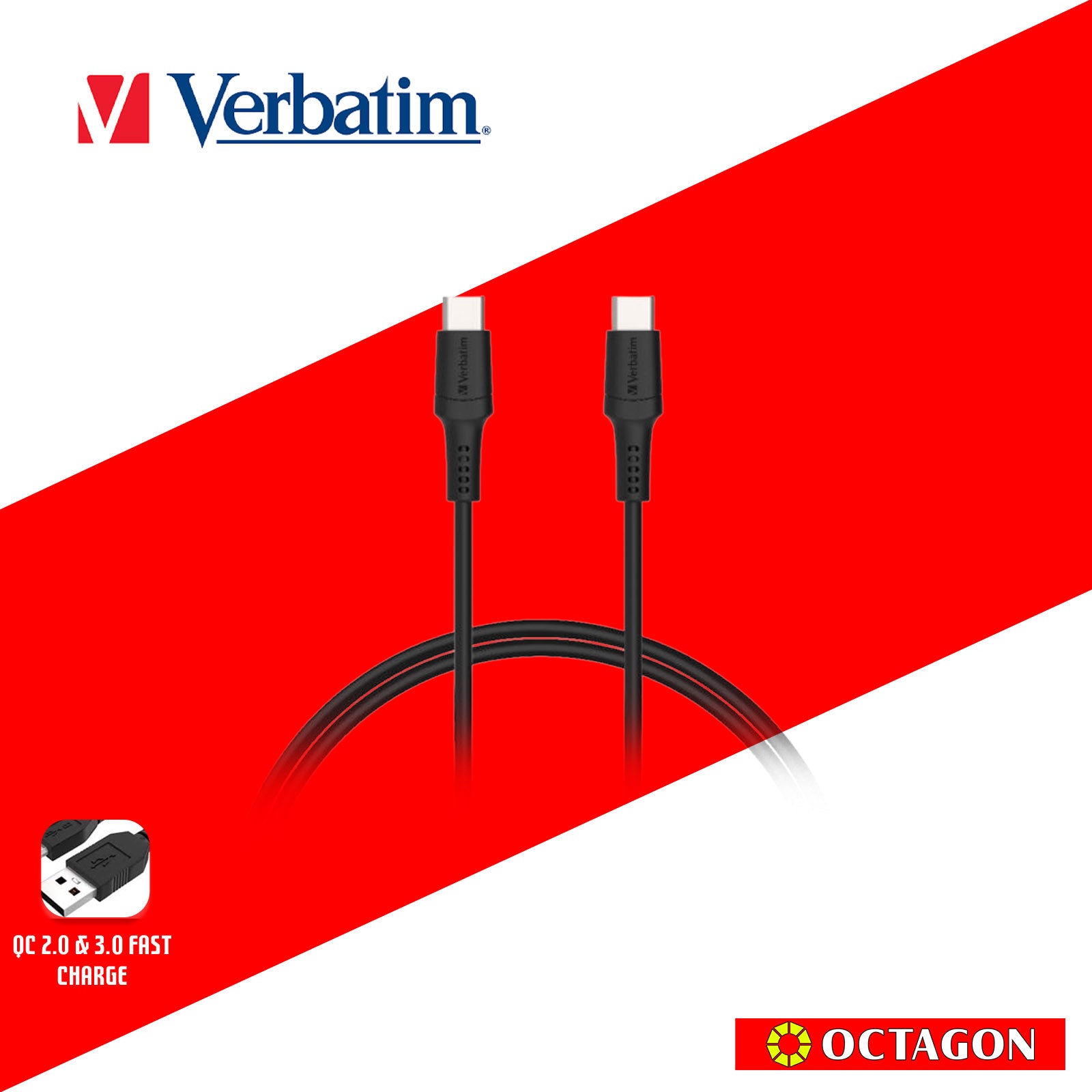 VERBATIM 66667 SYNC & CHARGE TYPE-C TO TYPE-C CABLE (PD60W & 480MBPS) 120CM (BLACK)