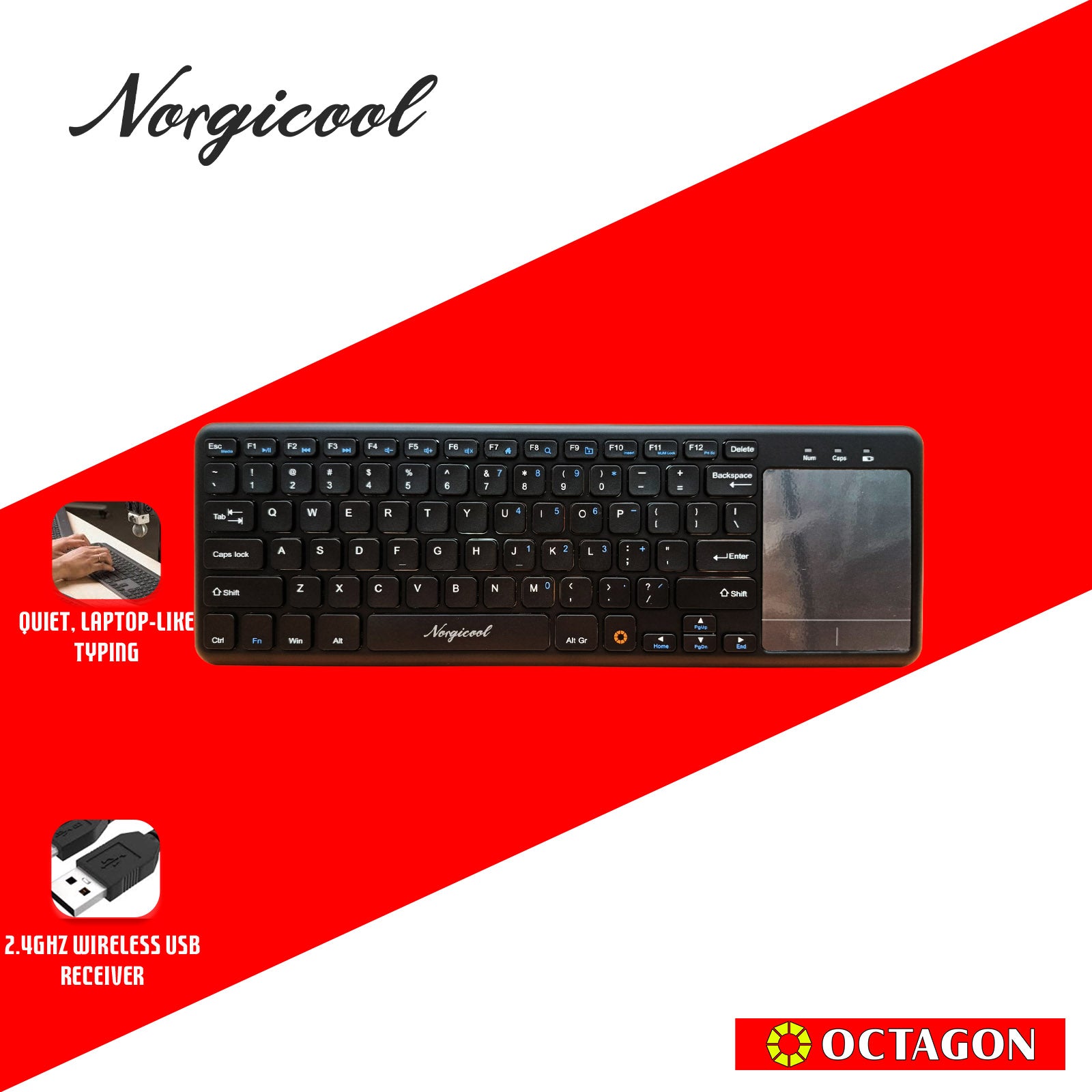 NORGICOOL NKP01I WIRELESS KEYBOARD W/ TOUCHPAD / COPILOT BLACK