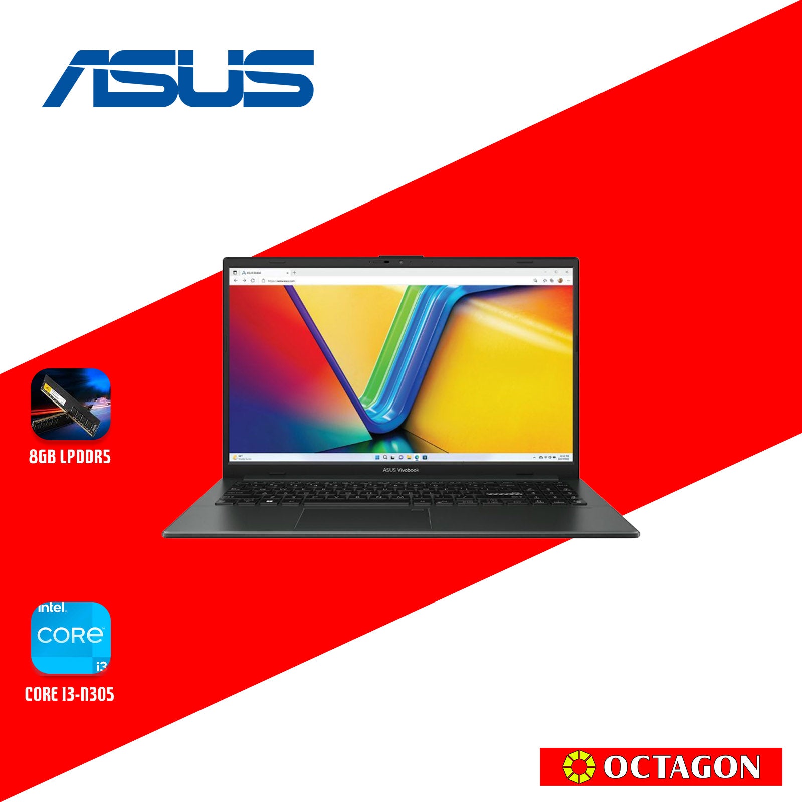 ASUS E1504GA-NJ651WSM/ CORE I3-N305/ 8GB/ 512GB SSD/ 15.6 FHD/ WIN 11/ OFFICE HOME 2024 + M365/ BLK