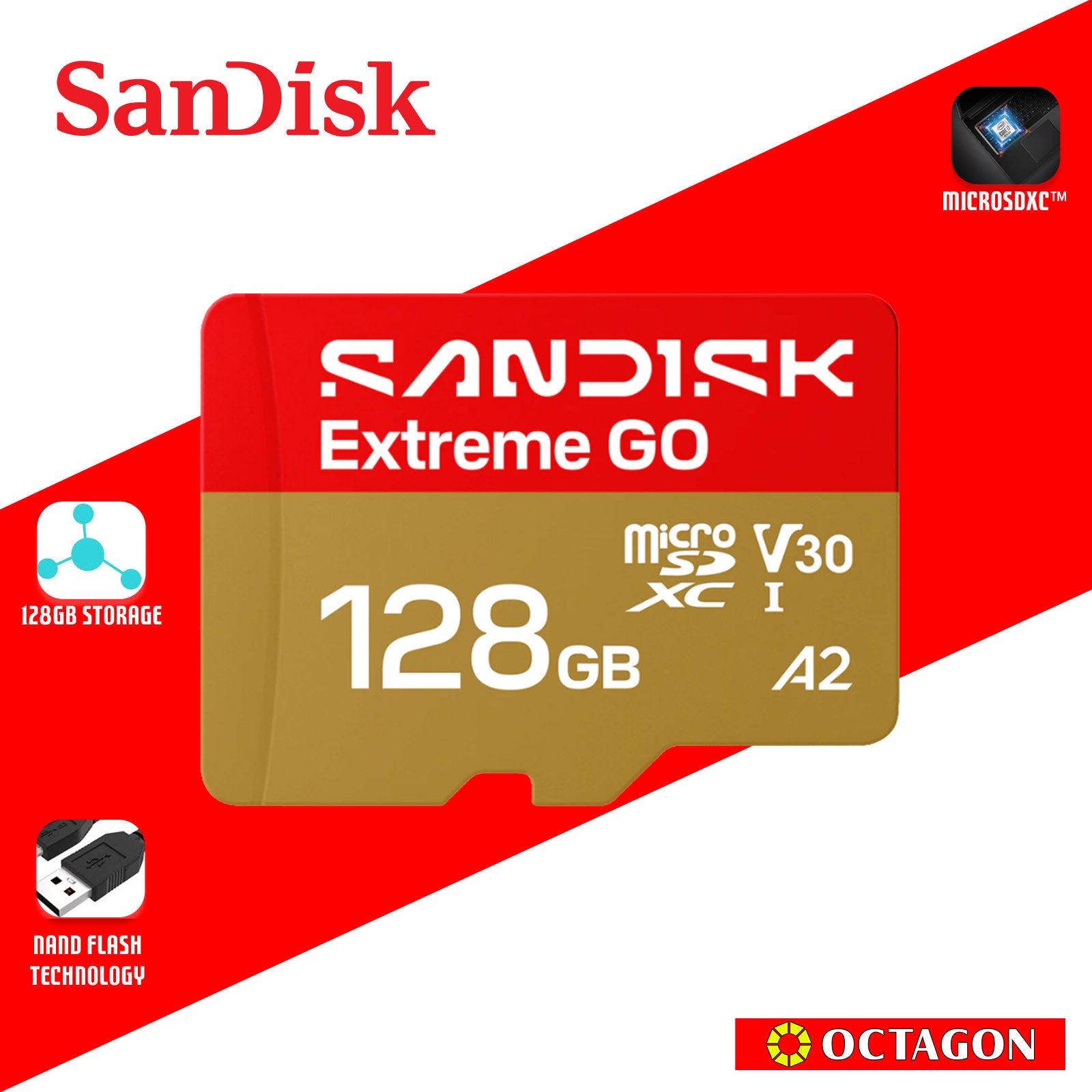 SANDISK EXTREME GO 128GB MICRO SD UHS-I, 240MB/S 120MB/S READ AND WRITE SPEED SDSQXGN-128G-GN6MN