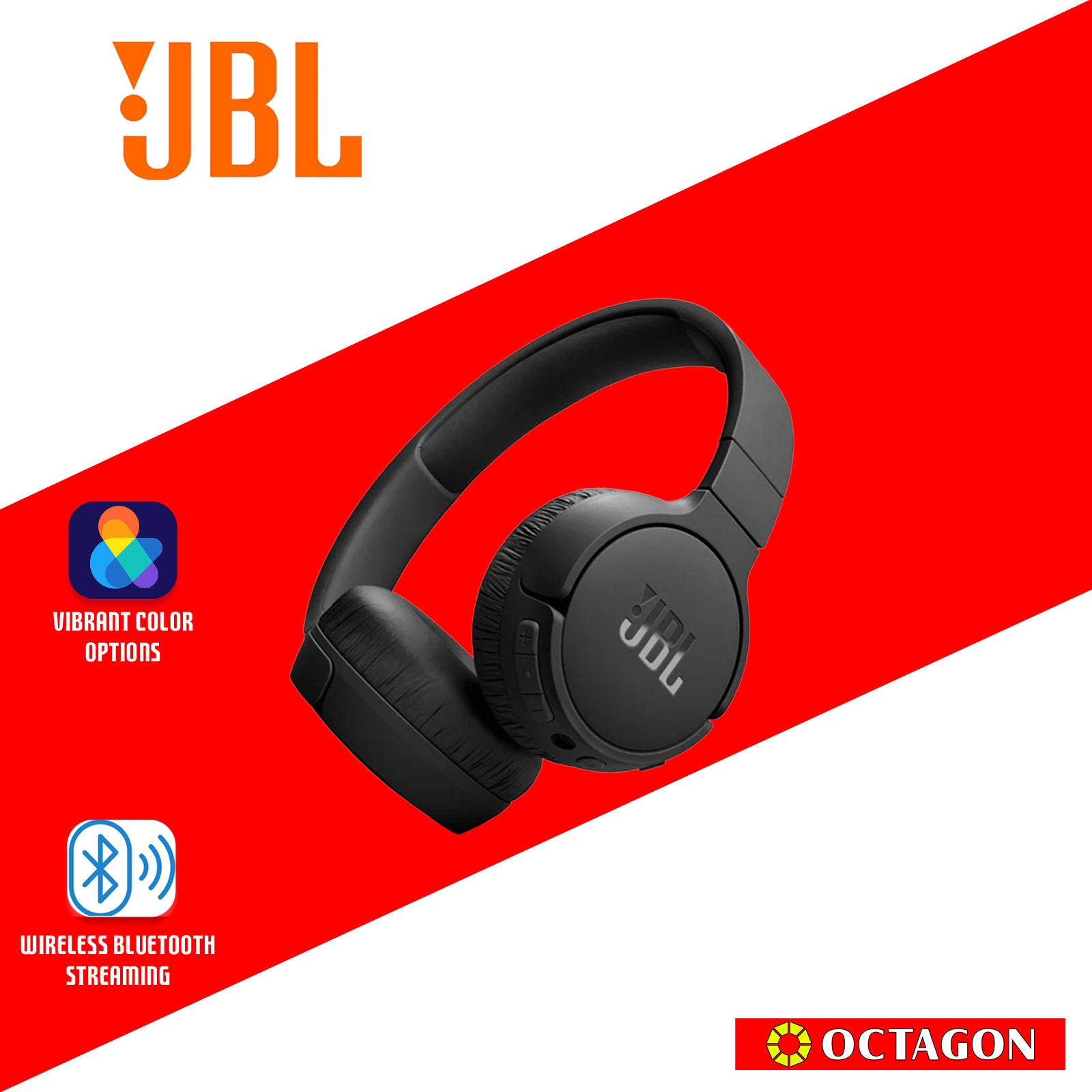 JBL T670NC BLACK WIRELESS ON-EAR HEADPHONE ADAPTIVE NOISE CANCELLING