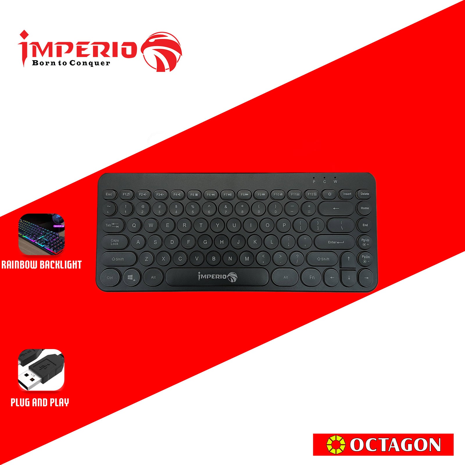 IMPERIO ICC-KB502 RAINBOW BACKLIGHT WIRED USB KEYBOARD 83 KEYS BLACK