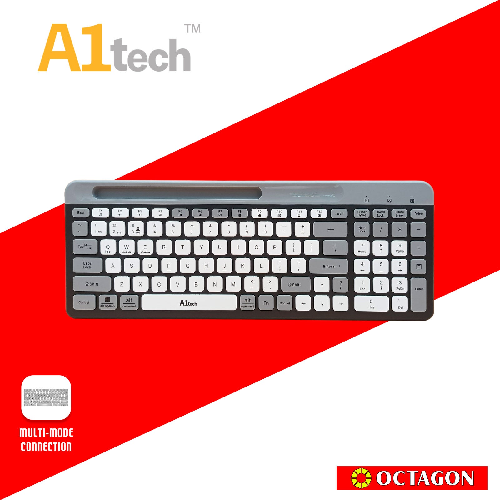 A1TECH AC-KB009-PP DUAL-MODE WIRELESS KEYBOARD 2.4G (PURPLE + WHITE)(BLACK + GREY)(PINK + WHITE)