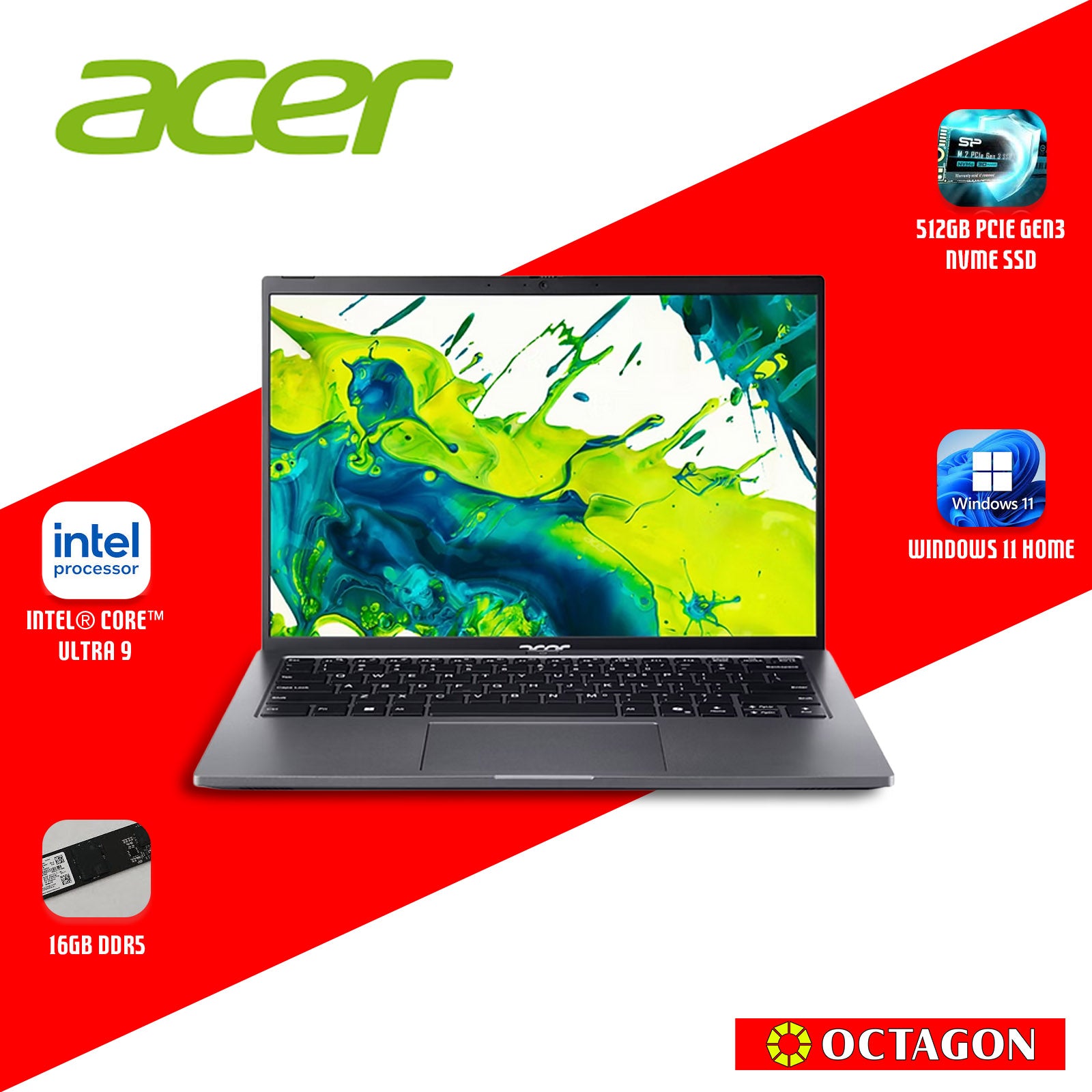 ACER ASPIRE GO 14 AG14-I71M-93SE/ ULTRA 9 185H/ 16GB/ 512GB SSD/ 14 WUXGA IPS/ WIN 11/ GRAY/ OFFICE H&S 2024 + M365