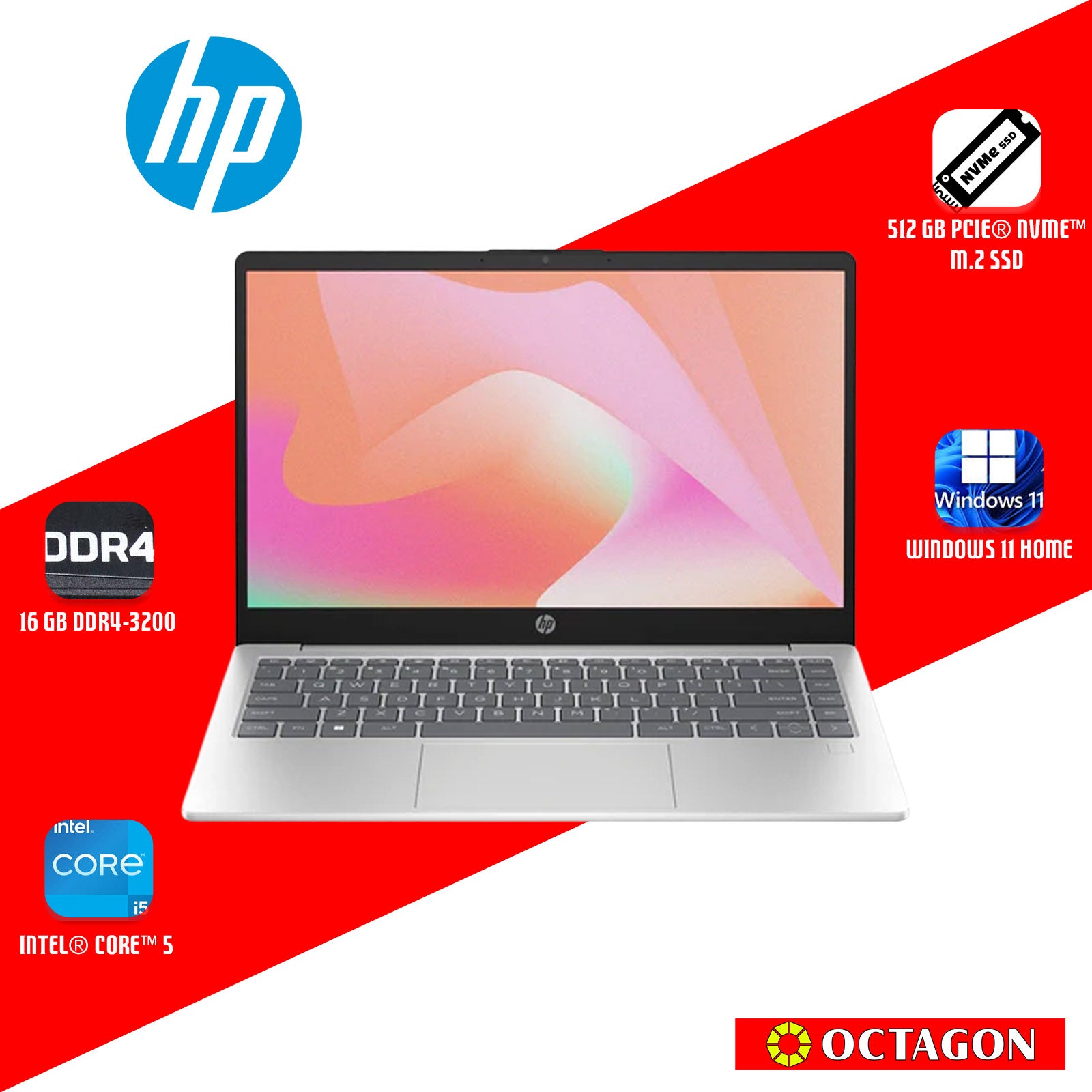 HP 14-EP1144TU/ CORE 5-120U/ 16GB DDR4/ 512GB SSD/ 14 FHD/ WIN 11/ OFFICE 2024 + O365 BASILICA/ SLV