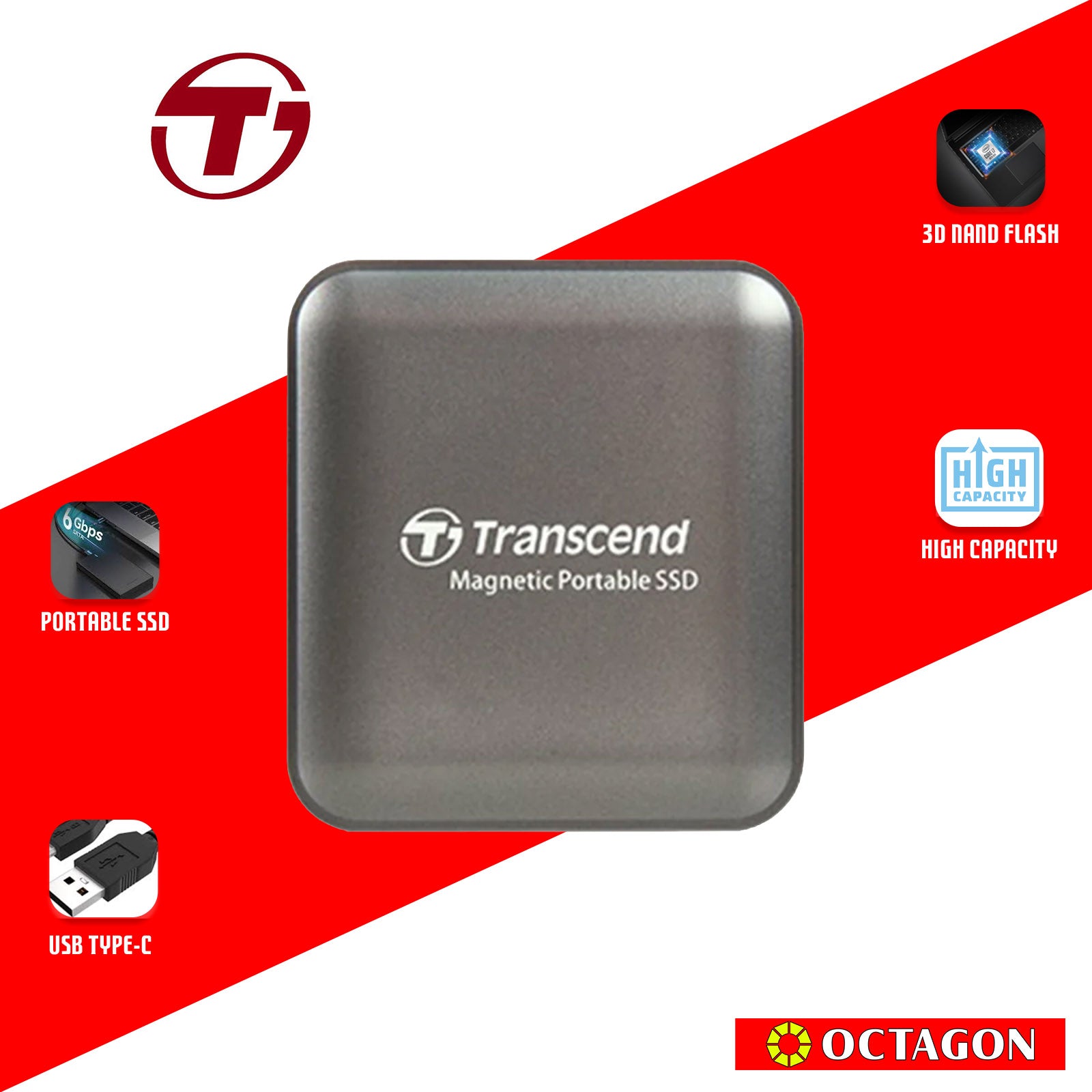 TRANSCEND TS1TESD420C 1TB EXTERNAL SSD BLK MAGSAFE IRON GRAY