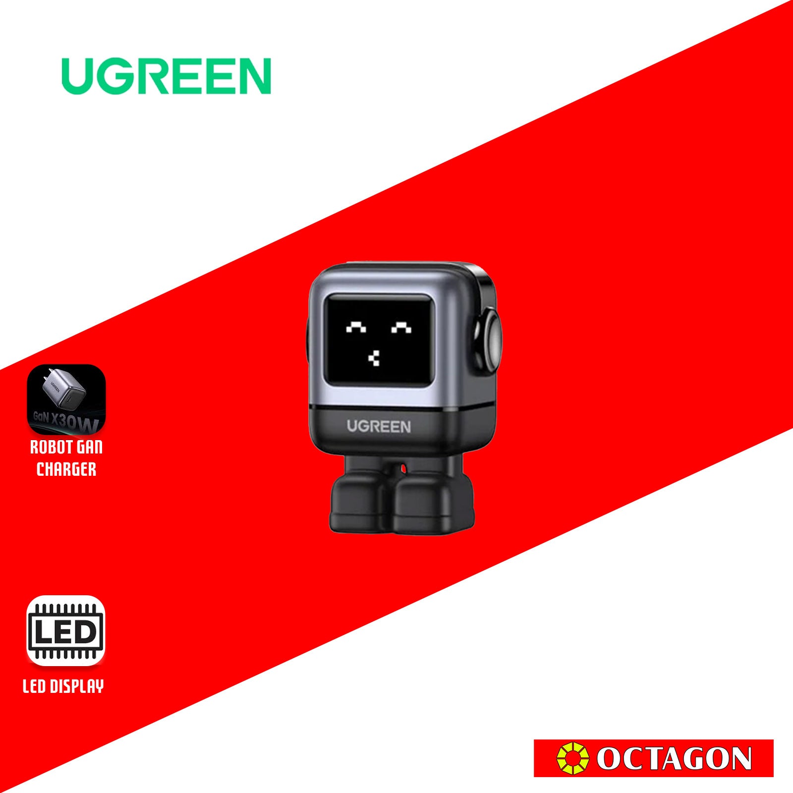 UGREEN (CD359/15550) Mini Robot Nexode 30W USB-C Fast Charger (Space Grey)
