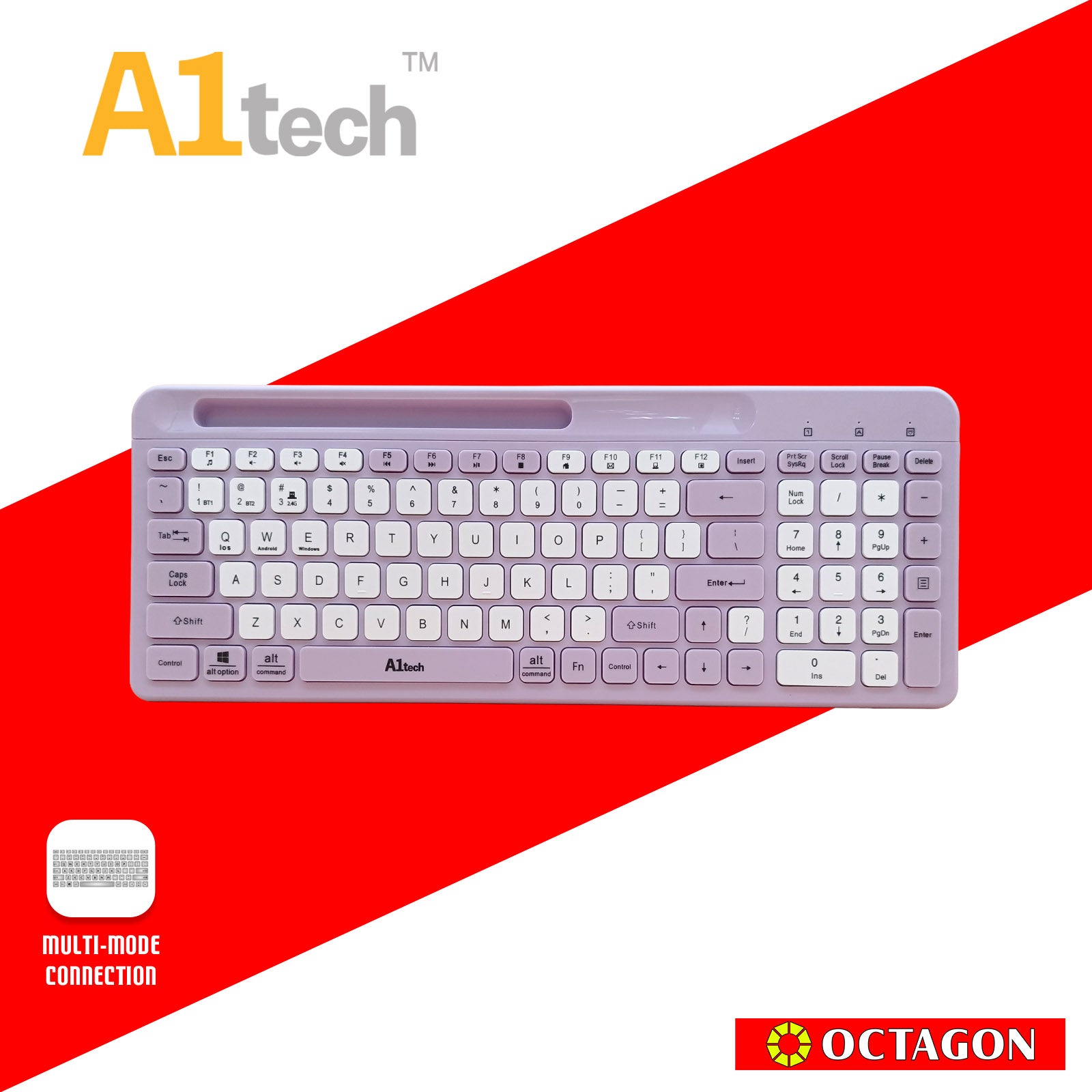 A1TECH AC-KB009-PP DUAL-MODE WIRELESS KEYBOARD 2.4G (PURPLE + WHITE)(BLACK + GREY)(PINK + WHITE)