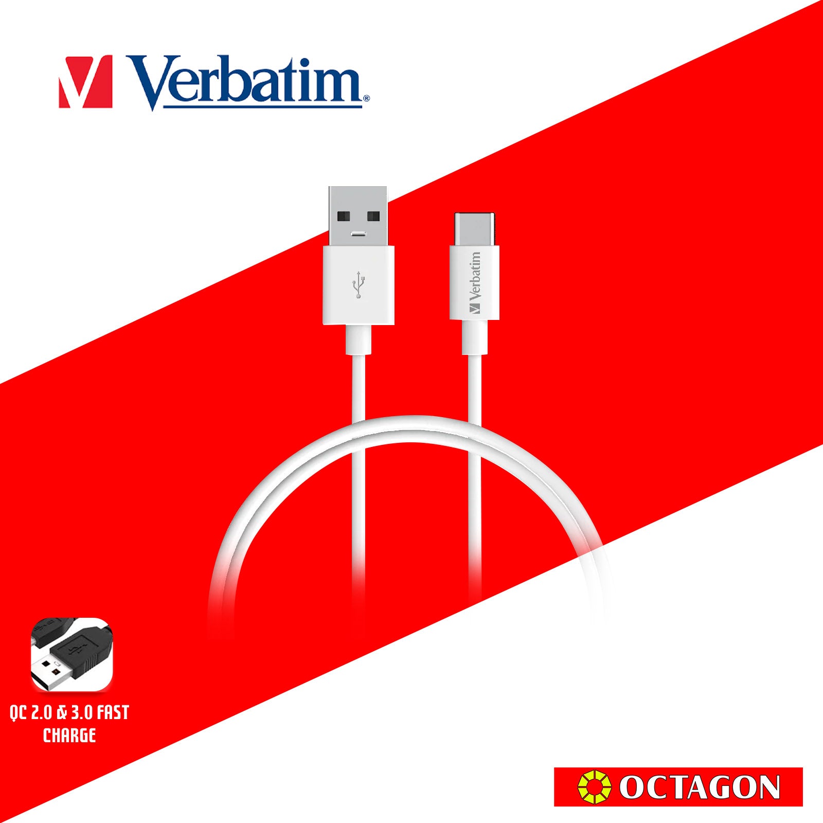 VERBATIM 66586 SYNC & CHARGE TYPE-C TO TYPE-C CABLE (PD60W & 480MBPS) 100CM (WHITE)